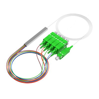 أنبوب فولاذي من النوع المصغر 1 * 8 Sc / Apc قطاع الألياف الضوئية 0.9Mm G657A قطاع الألياف PLC Ftth